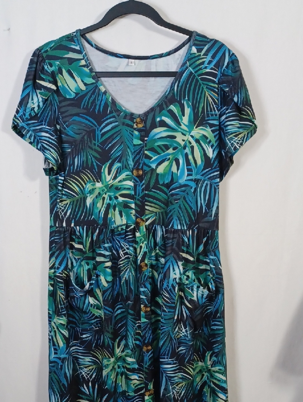 Tropical Leaf Button-Front Dress in Teal & Green